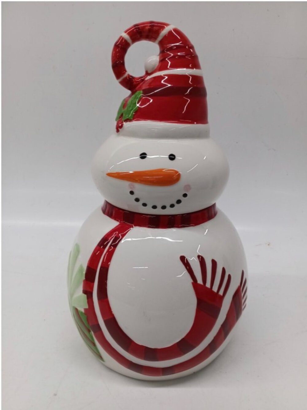 Pier 1 Imports Dolomite Christmas Holiday Snowman Ceramic Cookie Jar